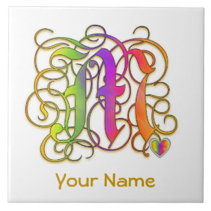 M Monogram Jouw naam "Gothic Rainbow" Keramische T Tegeltje