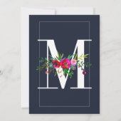 M Monogram Laatste Initiaal Modern Blauw Bloem Bru Kaart (Achterkant)