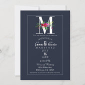 M Monogram Laatste Initiaal Modern Blue Floral Wed Kaart (Voorkant)