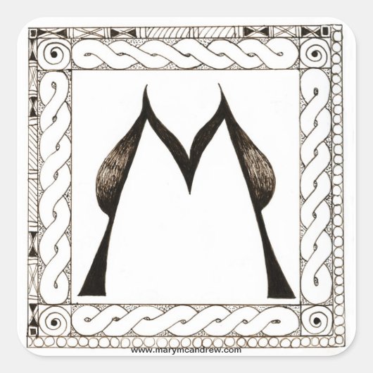 M monogram letter met Keltische rand Vierkante Sticker (Voorkant)
