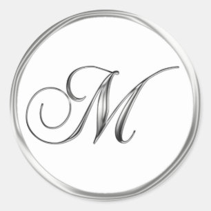M Monogram Letter Sliver op White Wedding Seal Ronde Sticker