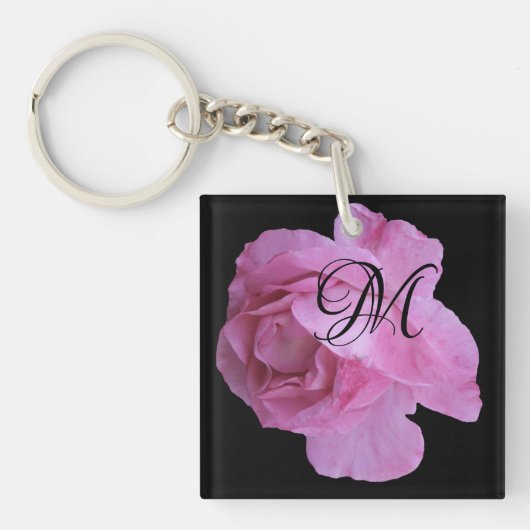 M monogram letter trendy roze roos Sleutelhanger (voorkant)
