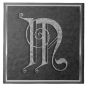 M Monogram "Medieval Grey Stone" keramische Tegel Tegeltje (Voorkant)