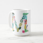 M Monogram Mok, Floral M Initiaal, botanisch Koffiemok (Voorkant links)
