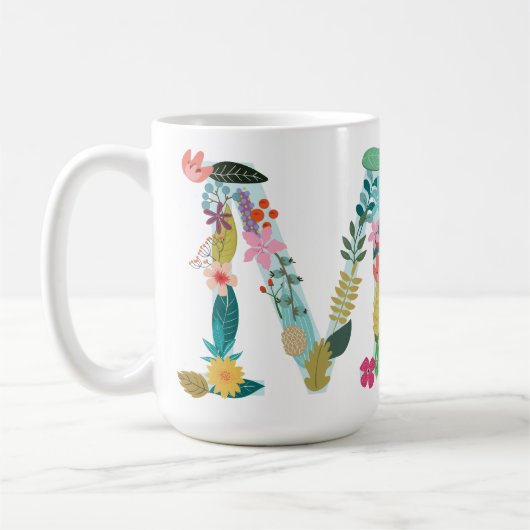M Monogram Mok, Floral M Initiaal, botanisch Koffiemok (Links)