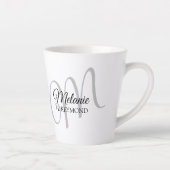 M monogram naam & initiaal mooie witte latte mok (Rechts)