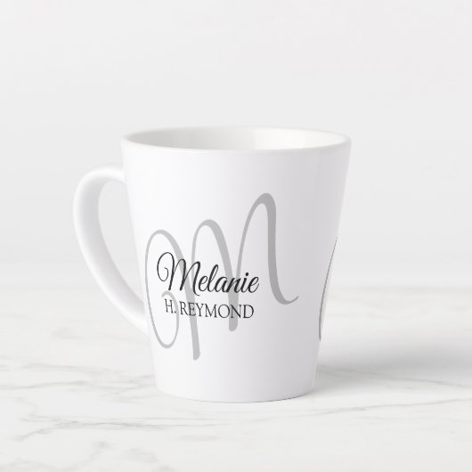 M monogram name & initiaal mooi wit latte mok (Linkerhoek)