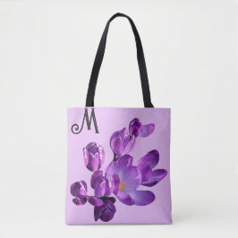 M monogram paarse bloemen boho girly Tote Bag
