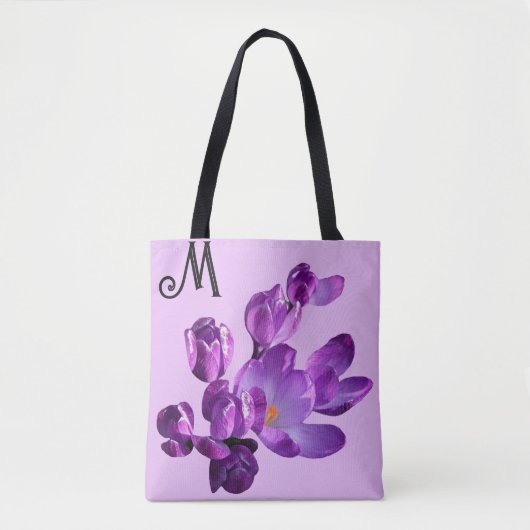 M monogram paarse bloemen boho girly Tote Bag (Voorkant)