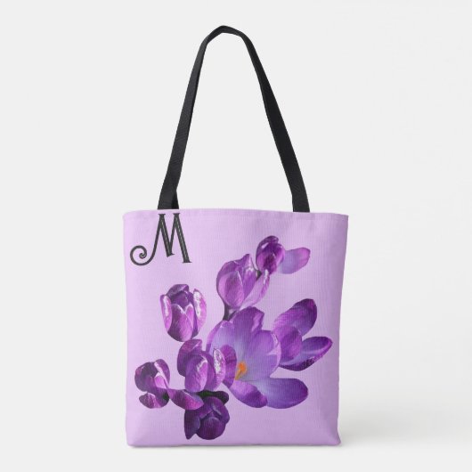  M monogram paarse bloemen boho girly Tote Bag (Achterkant)