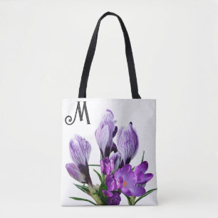 M monogram paarse florale girly Tote Bag