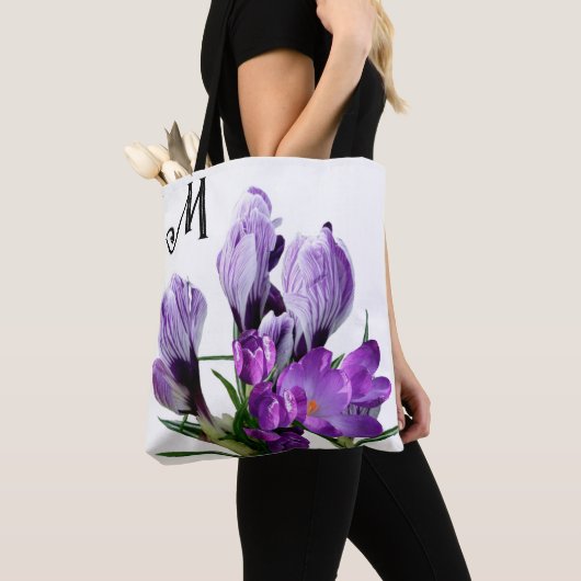  M monogram  paarse florale girly Tote Bag (Dichtbij)