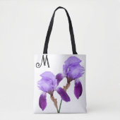 M monogram paarse iris bloemig Tote Bag (Voorkant)