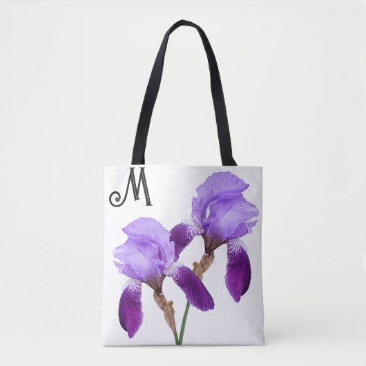  M monogram  paarse iris bloemig Tote Bag (Voorkant)