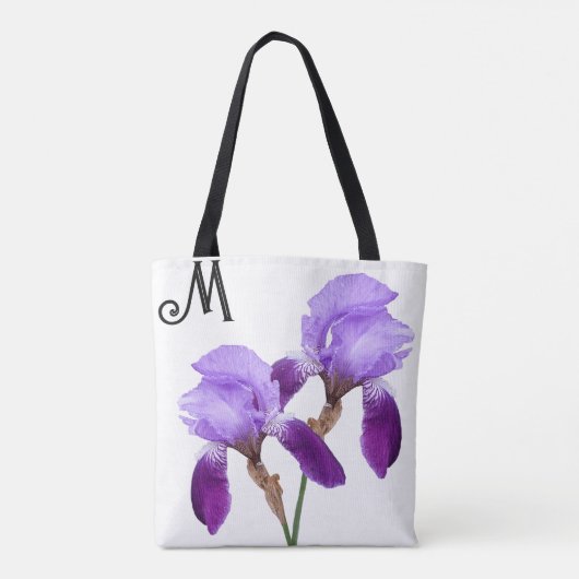 M monogram paarse iris bloemig Tote Bag (Achterkant)
