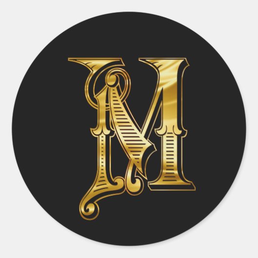 M monogram print goud ronde sticker (Voorkant)