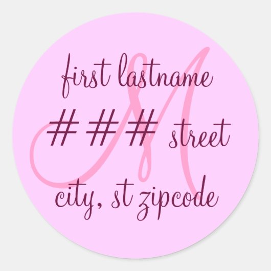 "M" Monogram retouradreslabel - personaliseren Ronde Sticker (Voorkant)