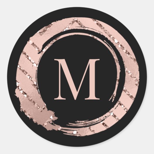 M Monogram Roos Blush Lijst Bridal Sweet16 Ronde Sticker (Voorkant)