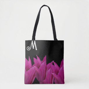 M monogram roze bloementrendy boho Tote Bag