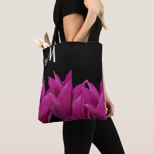  M monogram roze bloementrendy boho Tote Bag (Dichtbij)