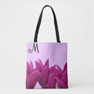 M monogram roze floral stijlvol Tote Bag