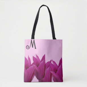  M monogram  roze floral stijlvol Tote Bag