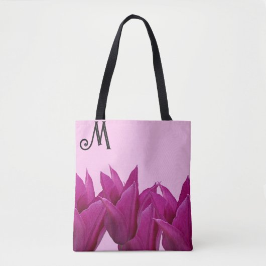  M monogram  roze floral stijlvol Tote Bag (Voorkant)