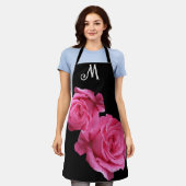 M monogram roze rozenbloem Schort (Gedragen)