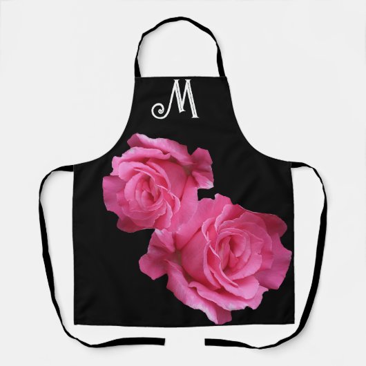 M monogram roze rozenbloem Schort (Voorkant)