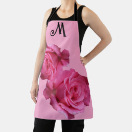  M monogram  roze rozenbloem Schort