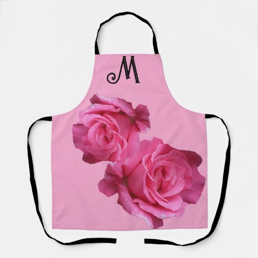 M monogram  roze rozenbloem Schort (Voorkant)