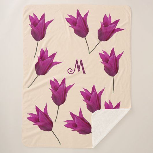 M monogram roze tulpen bloemig Sherpa Deken (Voorkant)