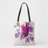 M monogram  roze tulpenbloem paarse girly tote bag (Voorkant)