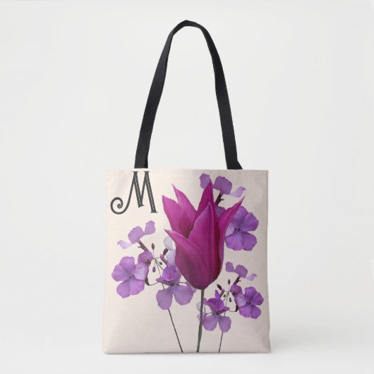 M monogram  roze tulpenbloem paarse girly tote bag (Voorkant)