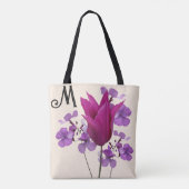M monogram  roze tulpenbloem paarse girly tote bag (Achterkant)