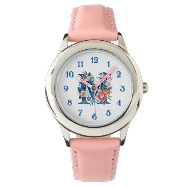 M Monogram sierlijke bloemendesign Horloge (Voorkant)