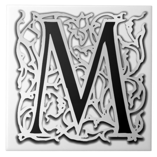 M Monogram "Silver Besque" Keramische Tegel Tegeltje (Voorkant)