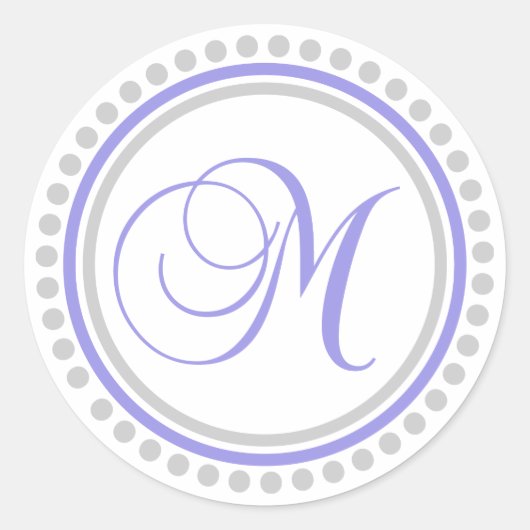 M Monogram (Violet Paarse / Silver Dot Circle) Ronde Sticker (Voorkant)