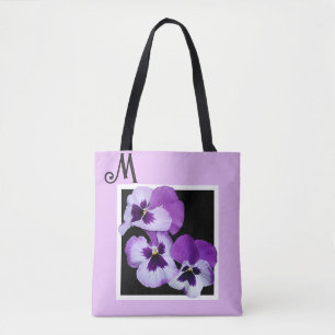  M naam monogram paarse bloemenboho Tote Bag