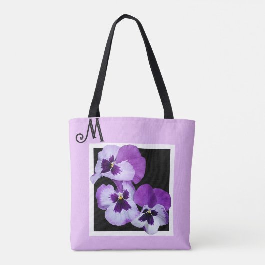  M naam monogram paarse bloemenboho Tote Bag (Achterkant)