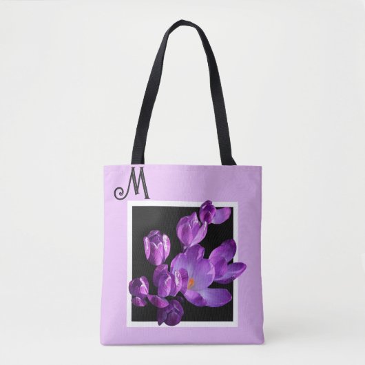 M naam monogram paarse bloemenboho Tote Bag (Voorkant)