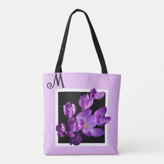  M naam monogram paarse bloemenboho Tote Bag (Achterkant)