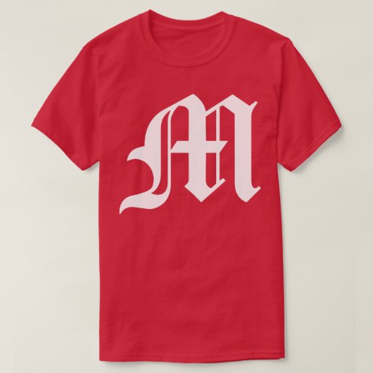 M Old English Initiaal White Letter M T-shirt (Design voorkant)