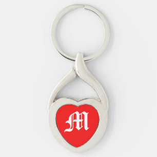 "M" Red Heart Sleutelhanger
