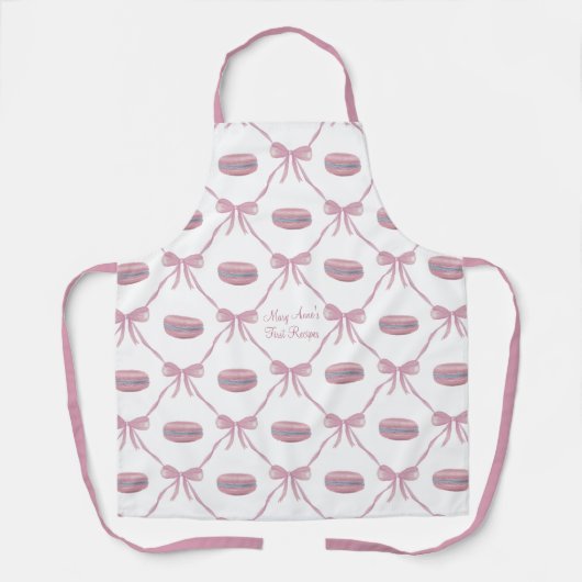 M Roze Macarons met franje Coquette Strik Schort (Voorkant)