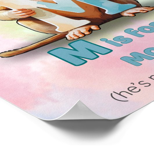 M staat voor Monkey – Cute Animal Alphabet Poster (Hoek)