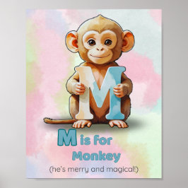 M staat voor Monkey – Cute Animal Alphabet Poster