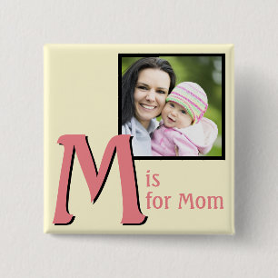 M voor mam vierkante button 5,1 cm