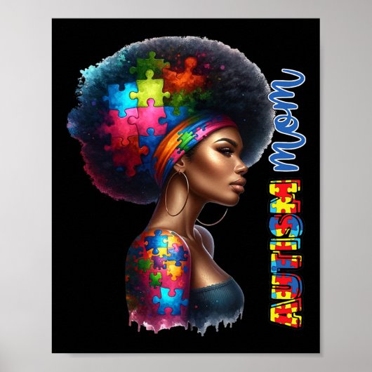 Ma Afro Autisme Bewustzijn Mama Zwart Autisme Moed Poster (Voorkant)