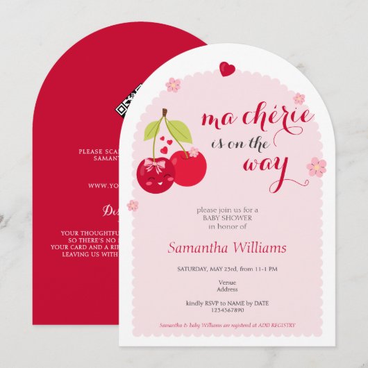 Ma Cherie Cherry Pink Coquette Girl Baby shower Kaart (Voorkant / Achterkant)
